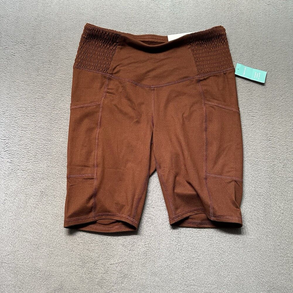 Maurices Womens XS Super High Rise Luxe Bike Shorts Brown Pocket Stretch NWT